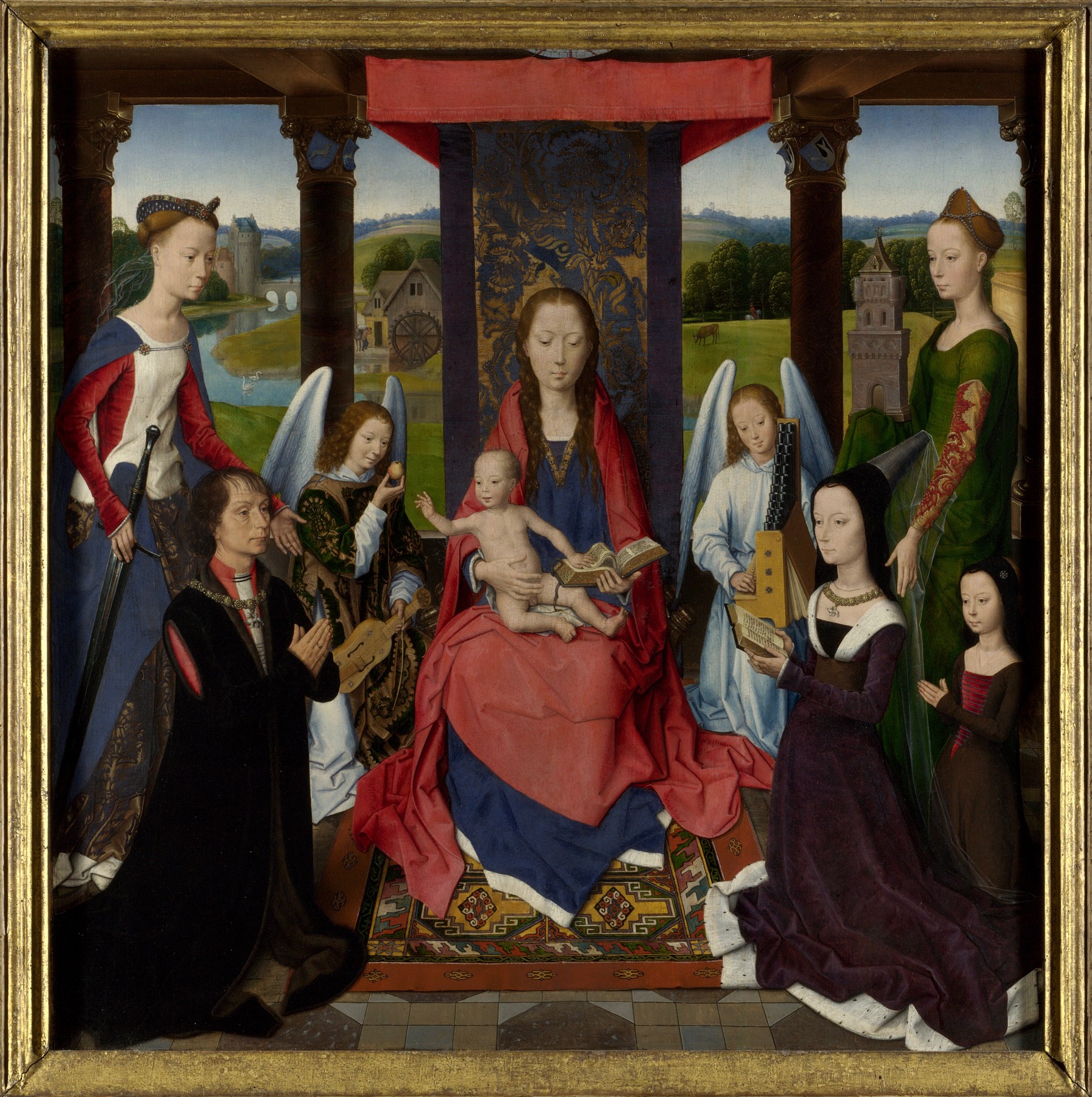 Painting of Jesus and Mary with angels and visitors